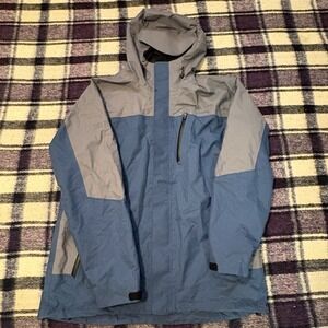 Cabelas Mens Dry Plus Rain Jacket Blue Gray Large Tall YKK Zippers Pit Zips